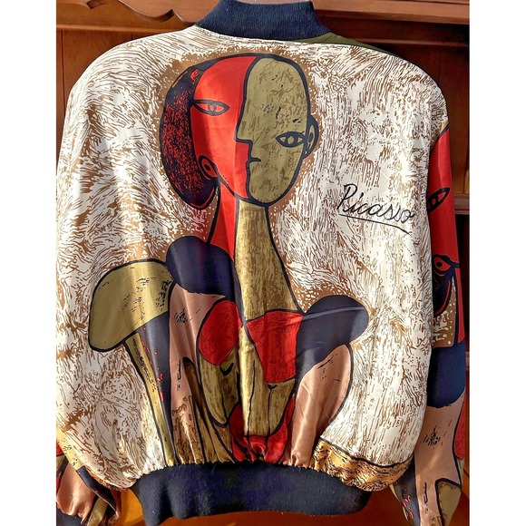 Vintage 90's 80's Y2K PICASSO Satin Bomber Jacket M Lg Women's Art Wear All Over - Picture 2 of 10